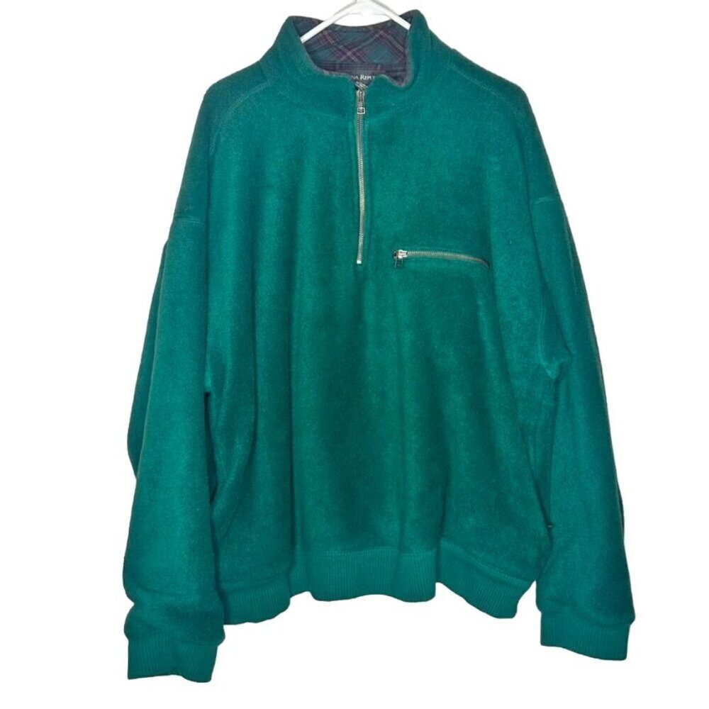 Banana Republic Mens Green Half-Zip Fleece Pullover Plaid Lining XL Flannel